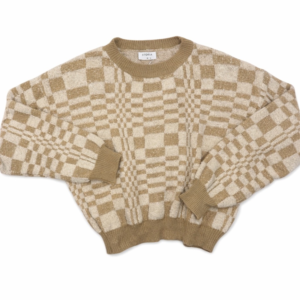 NWT Storia Checkered Crew Neck Sweater